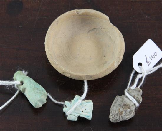 Three Egyptian faience amulets, 4.5cm